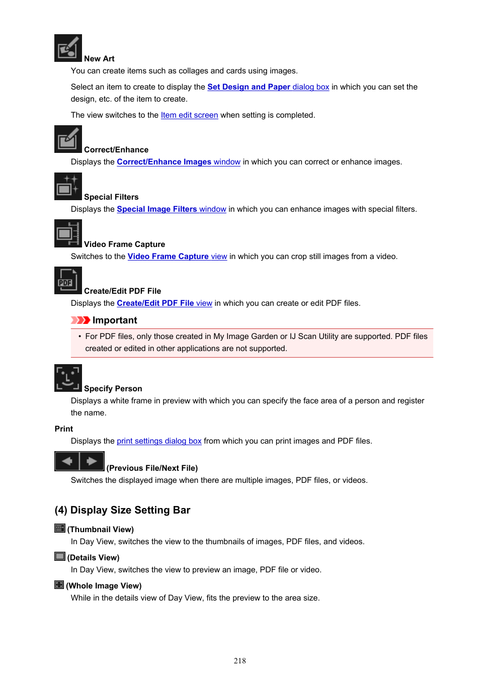 4) display size setting bar | Canon My Image Garden User Manual | Page 218 / 308