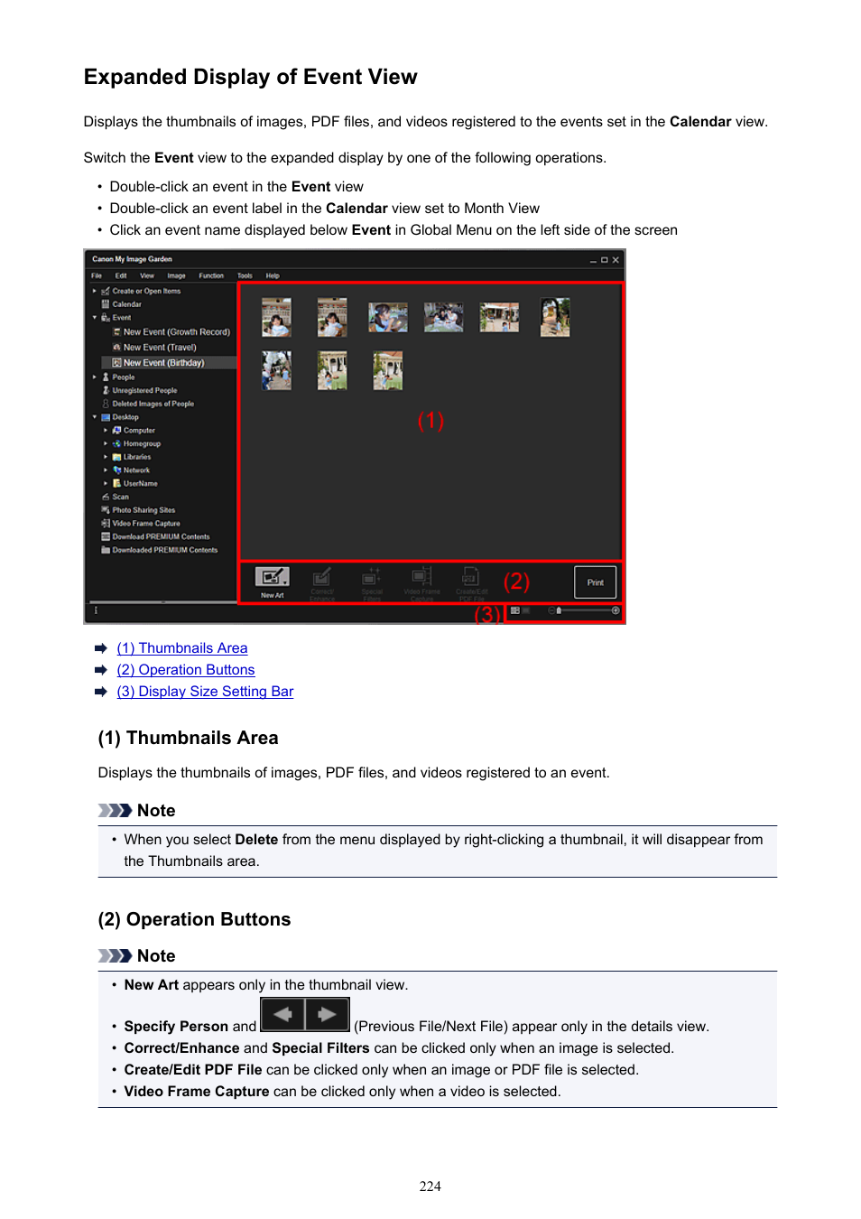 Expanded display of event view, Expanded display of event, And you can | Canon My Image Garden User Manual | Page 224 / 308