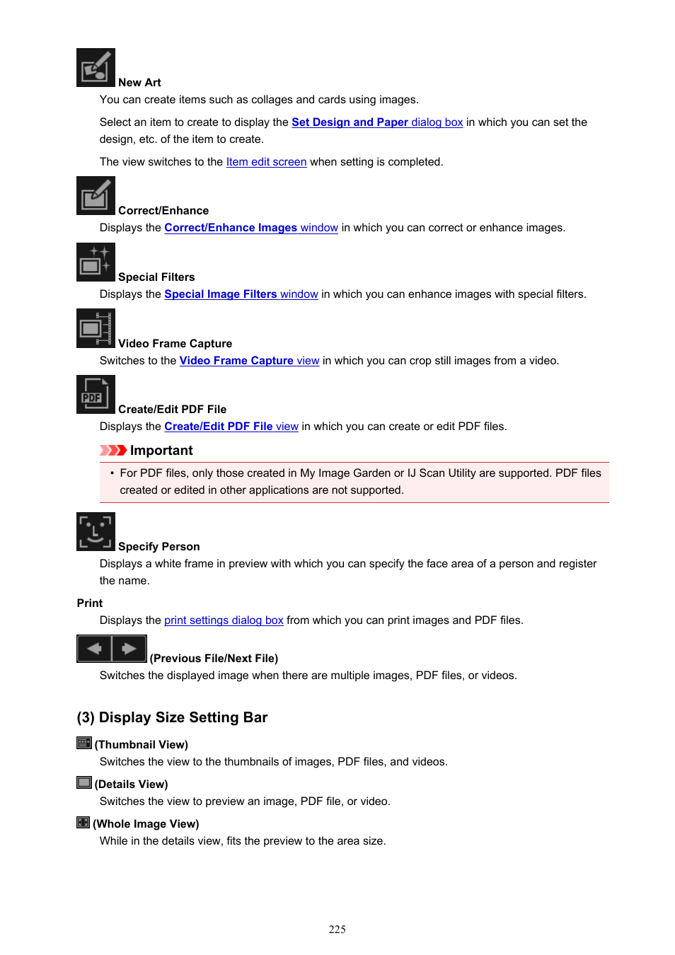 3) display size setting bar | Canon My Image Garden User Manual | Page 225 / 308