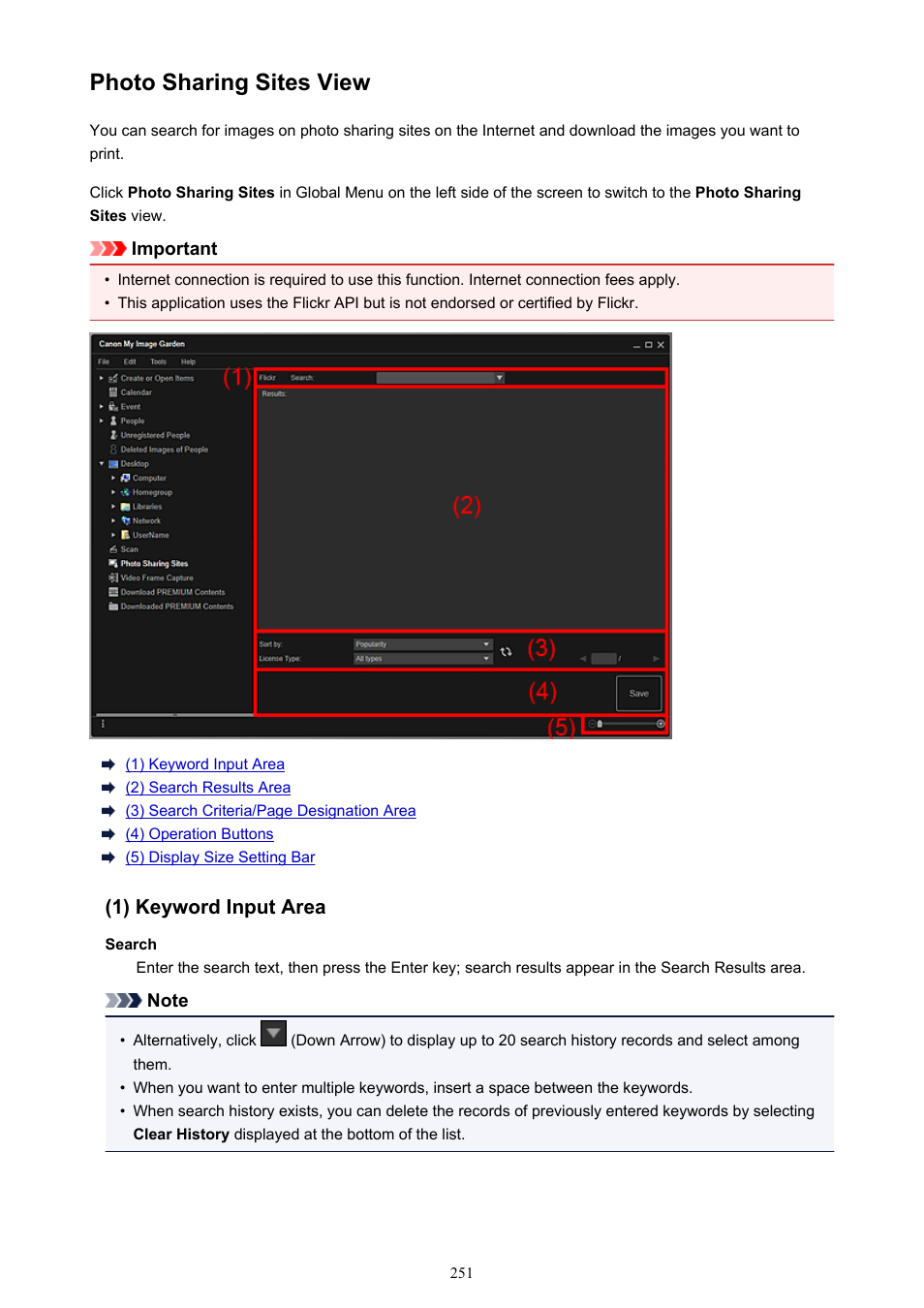 Photo sharing sites view, Switches to the | Canon My Image Garden User Manual | Page 251 / 308