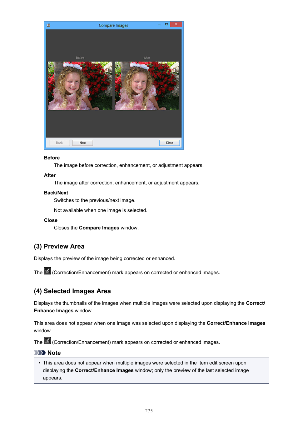 3) preview area (4) selected images area, 3) preview area, 4) selected images area | Canon My Image Garden User Manual | Page 275 / 308