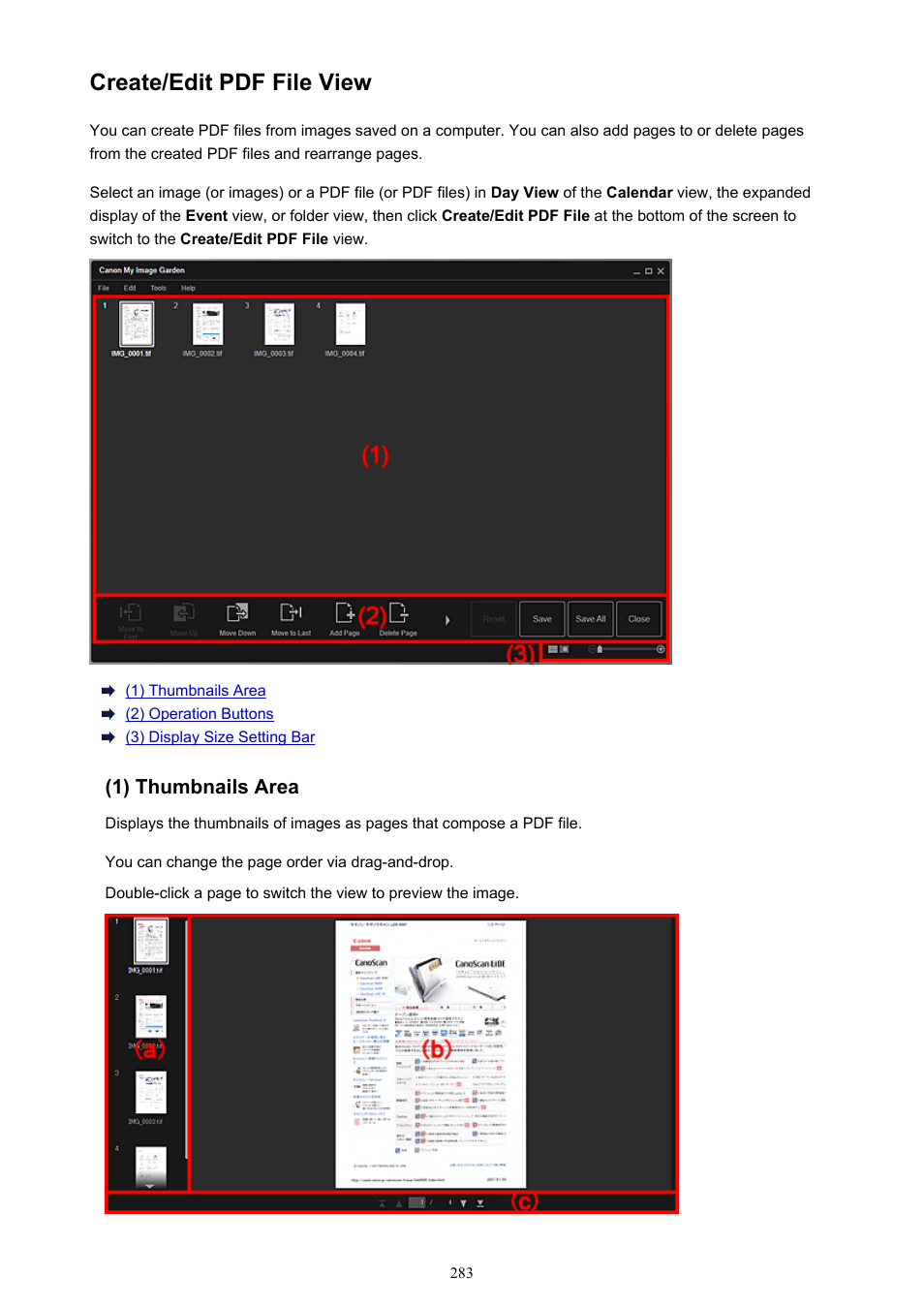 Create/edit pdf file view | Canon My Image Garden User Manual | Page 283 / 308
