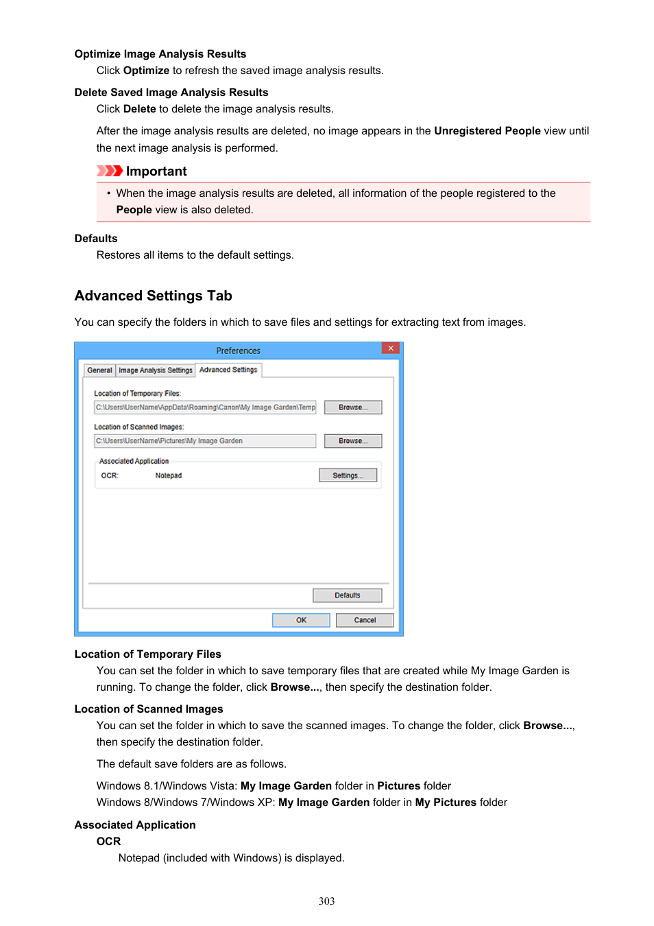 Advanced settings tab, For details on the setting procedure, On the | Canon My Image Garden User Manual | Page 303 / 308