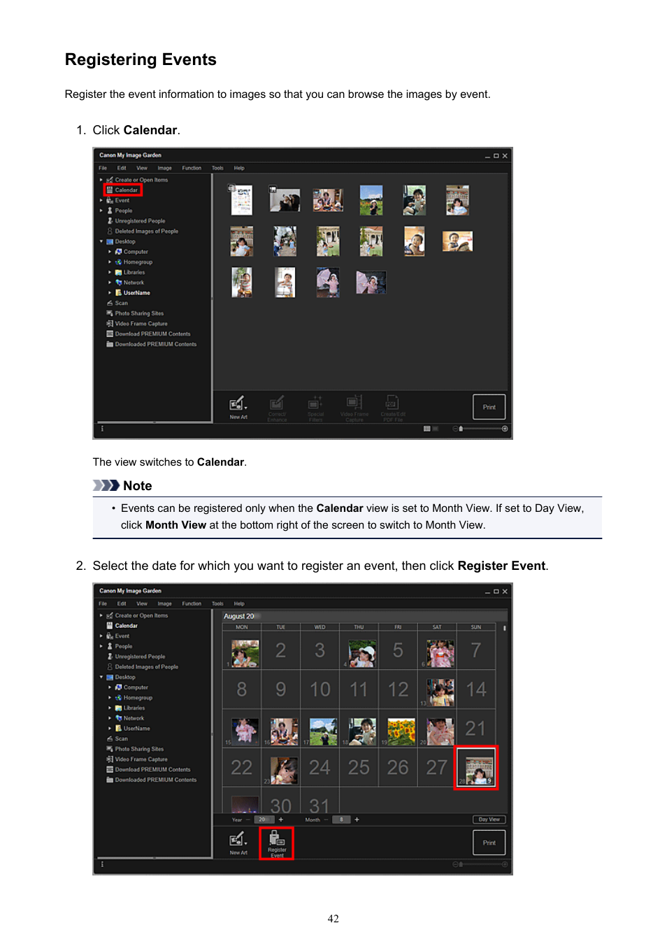 Registering events | Canon My Image Garden User Manual | Page 42 / 308