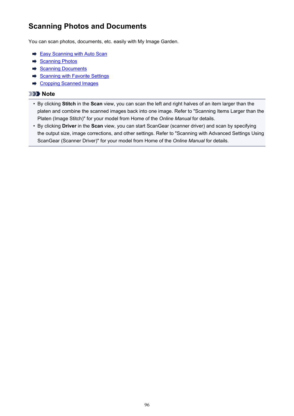 Scanning photos and documents | Canon My Image Garden User Manual | Page 96 / 308