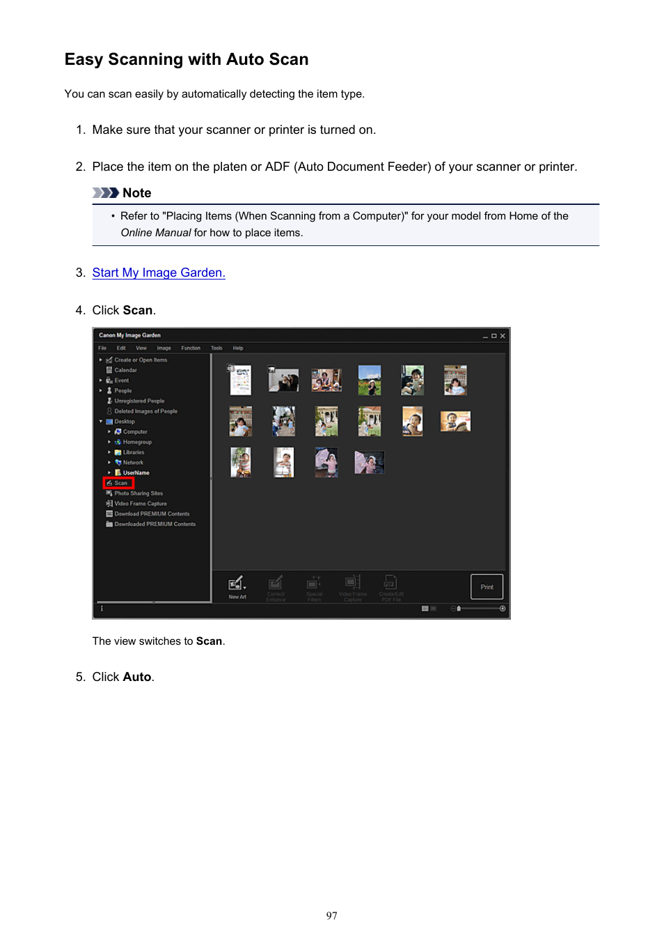 Easy scanning with auto scan | Canon My Image Garden User Manual | Page 97 / 308