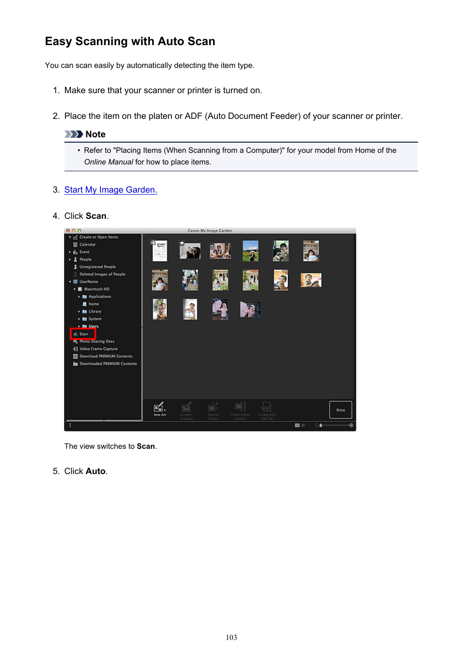 Easy scanning with auto scan | Canon My Image Garden User Manual | Page 103 / 304