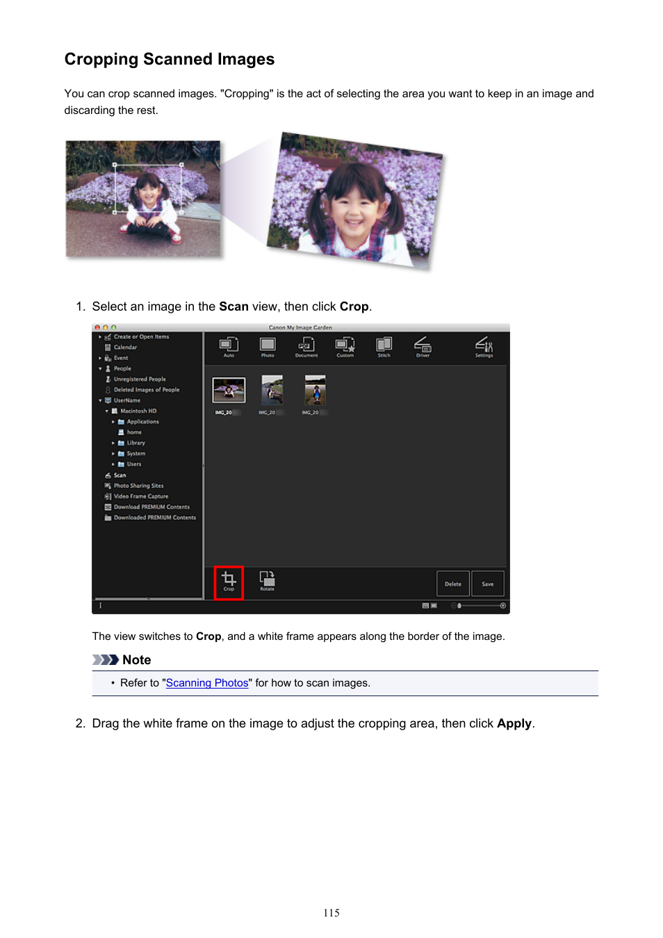 Cropping scanned images | Canon My Image Garden User Manual | Page 115 / 304