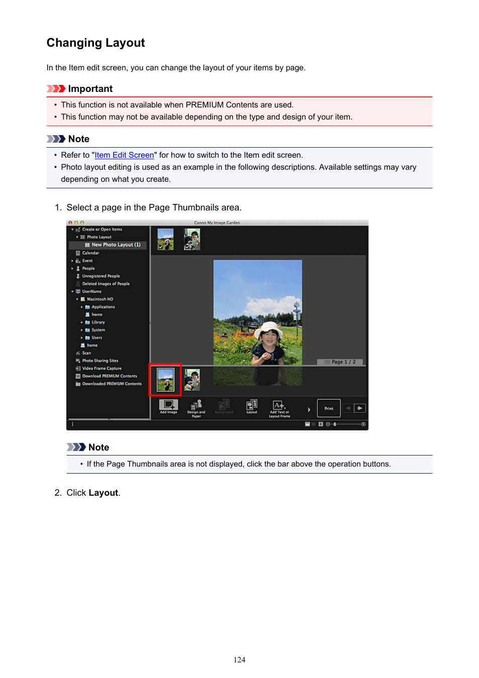 Changing layout | Canon My Image Garden User Manual | Page 124 / 304