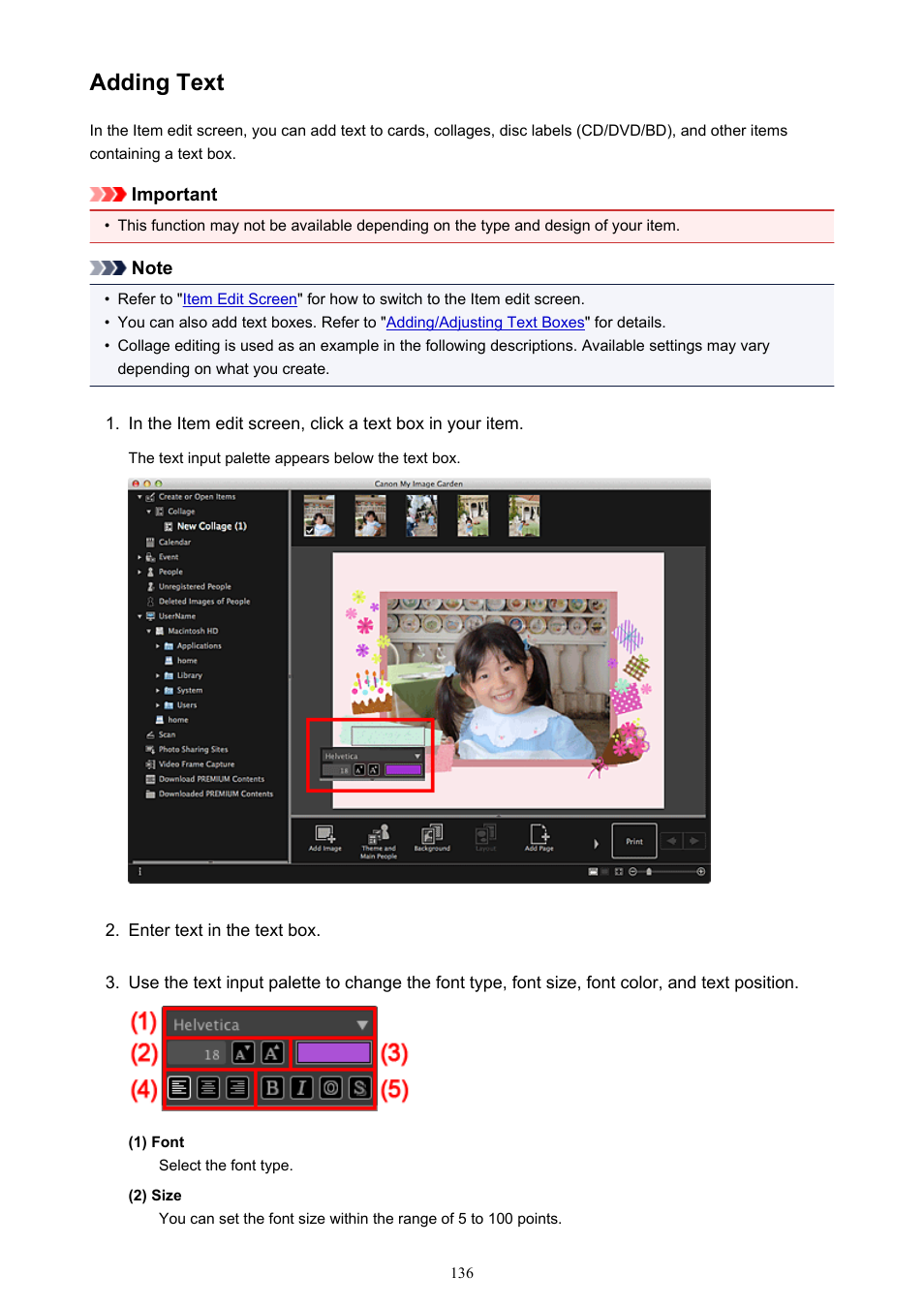 Adding text | Canon My Image Garden User Manual | Page 136 / 304