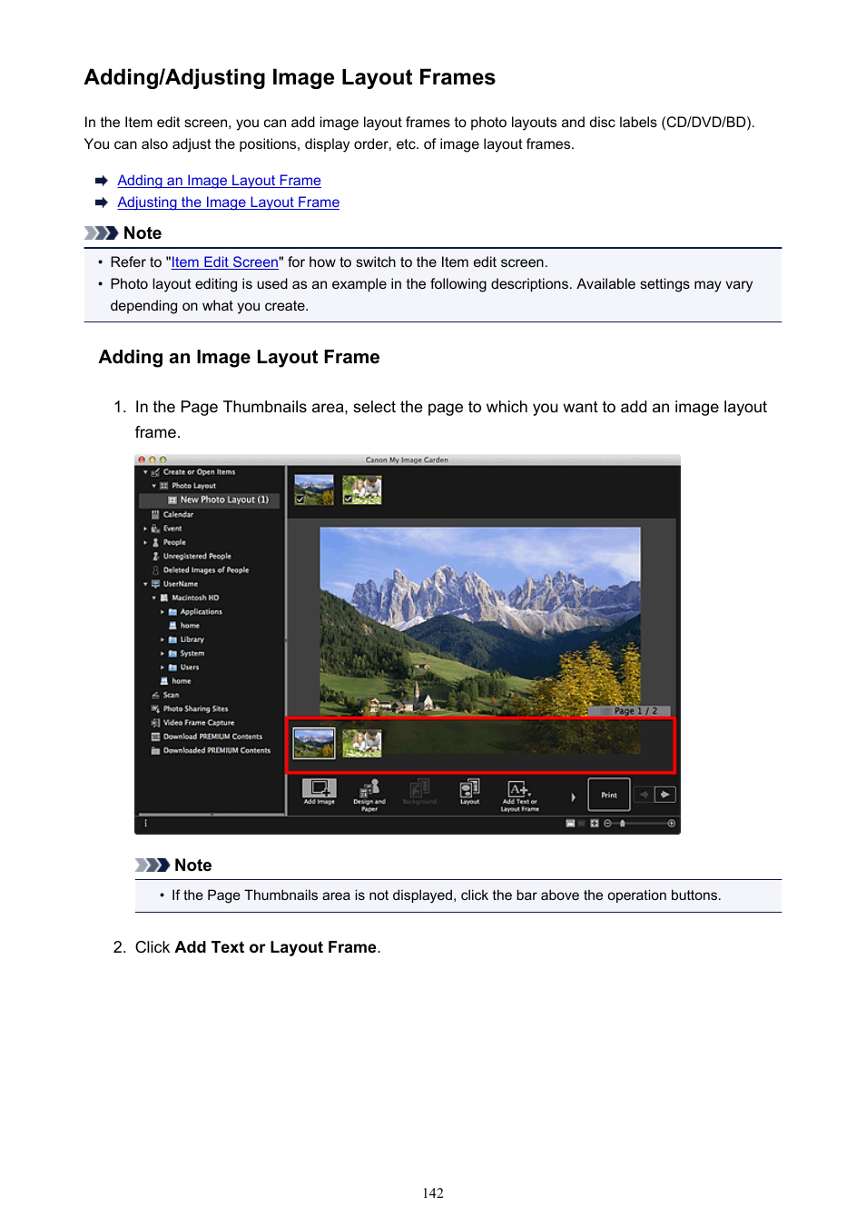 Adding/adjusting image layout frames | Canon My Image Garden User Manual | Page 142 / 304