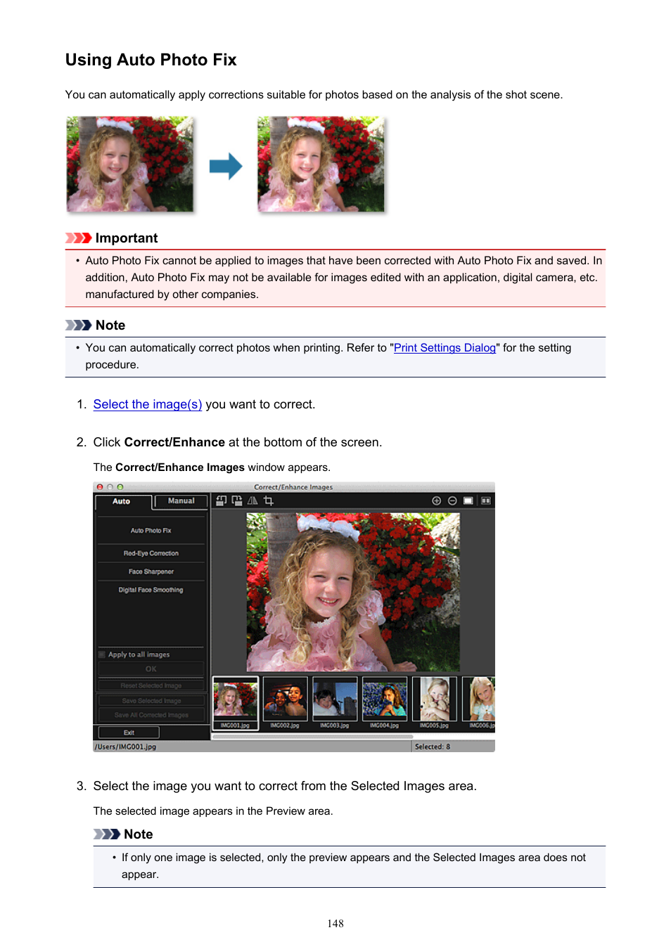 Using auto photo fix | Canon My Image Garden User Manual | Page 148 / 304