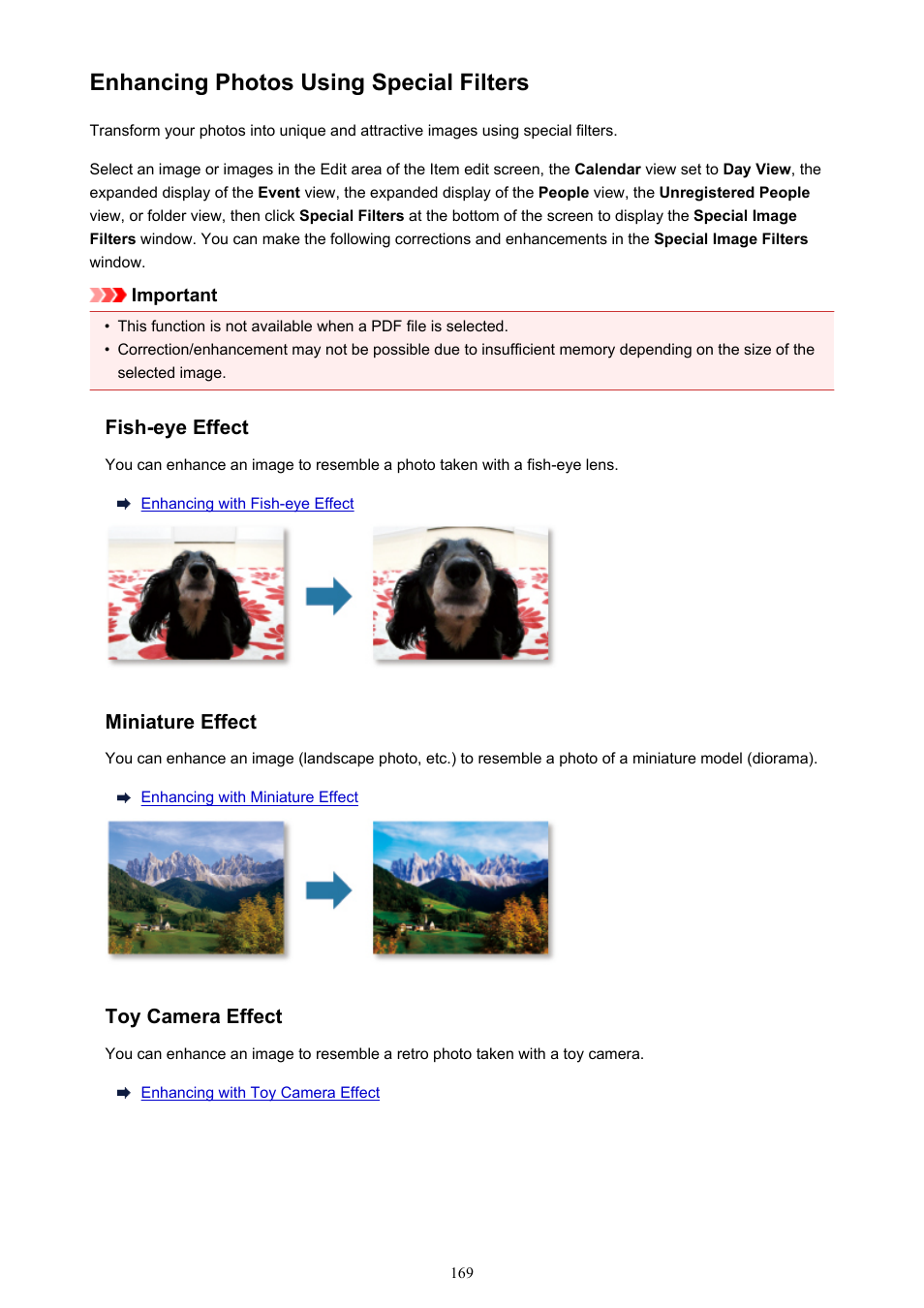 Enhancing photos using special filters | Canon My Image Garden User Manual | Page 169 / 304