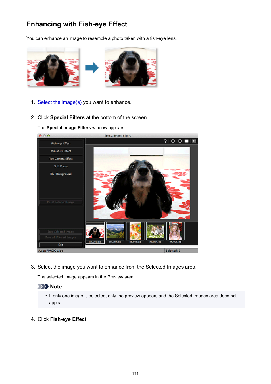 Enhancing with fish-eye effect | Canon My Image Garden User Manual | Page 171 / 304