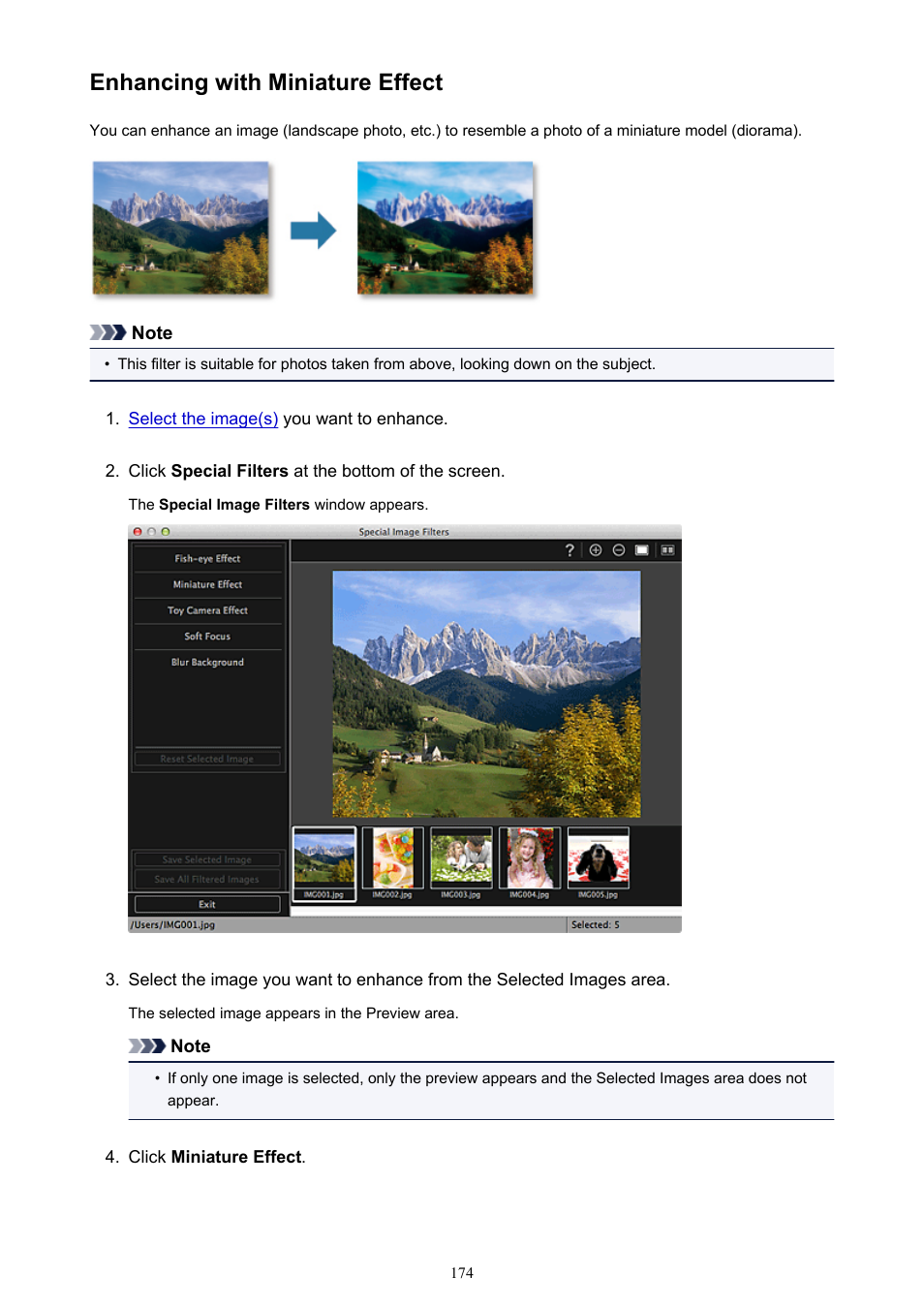 Enhancing with miniature effect | Canon My Image Garden User Manual | Page 174 / 304