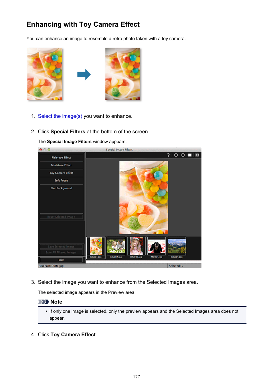 Enhancing with toy camera effect | Canon My Image Garden User Manual | Page 177 / 304