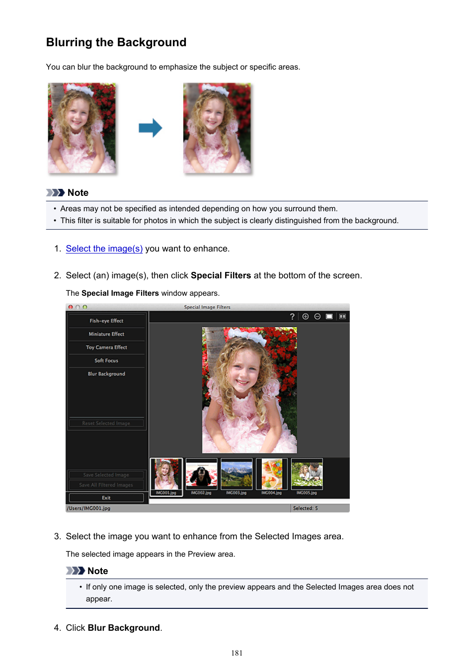 Blurring the background | Canon My Image Garden User Manual | Page 181 / 304