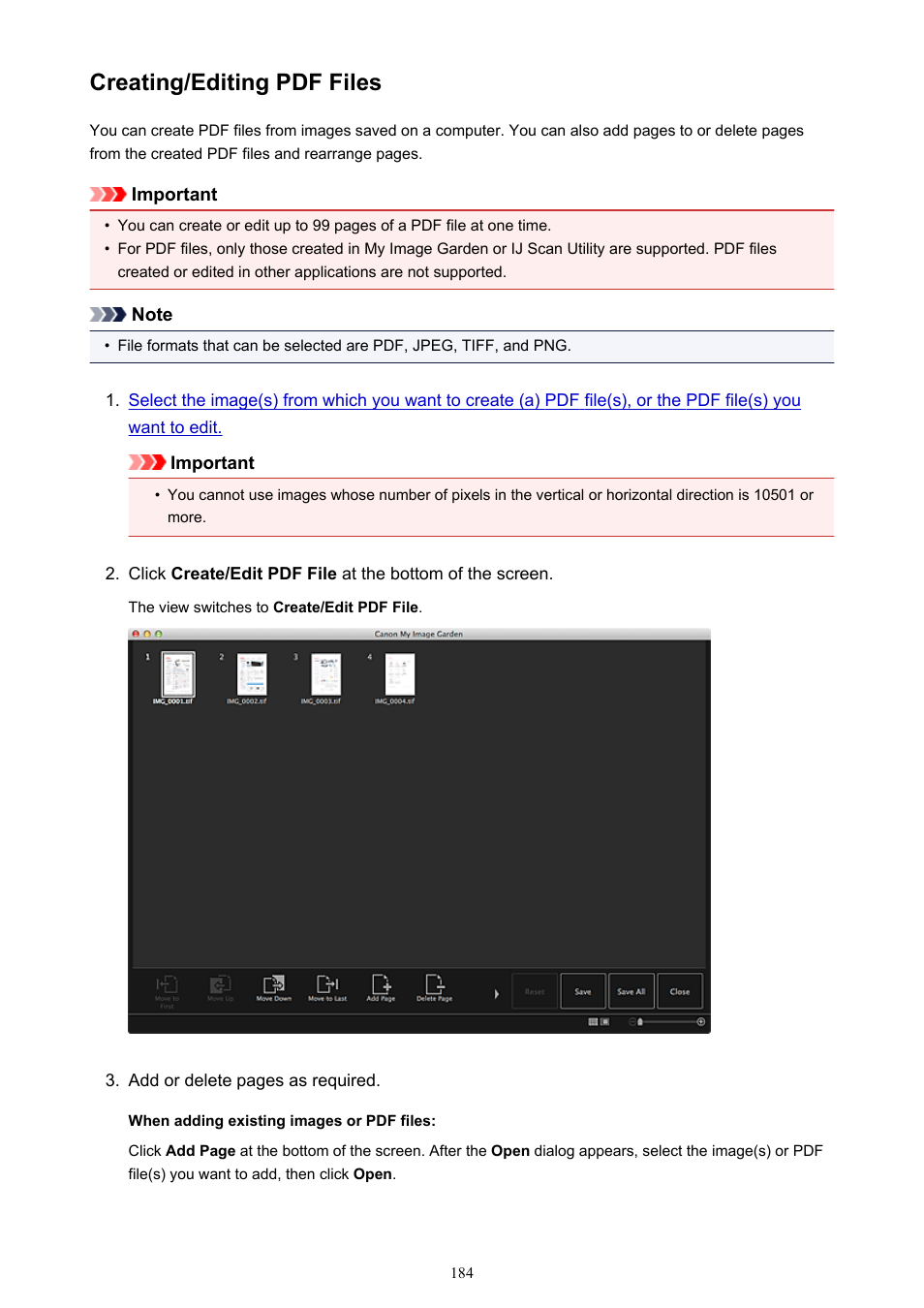 Creating/editing pdf files | Canon My Image Garden User Manual | Page 184 / 304