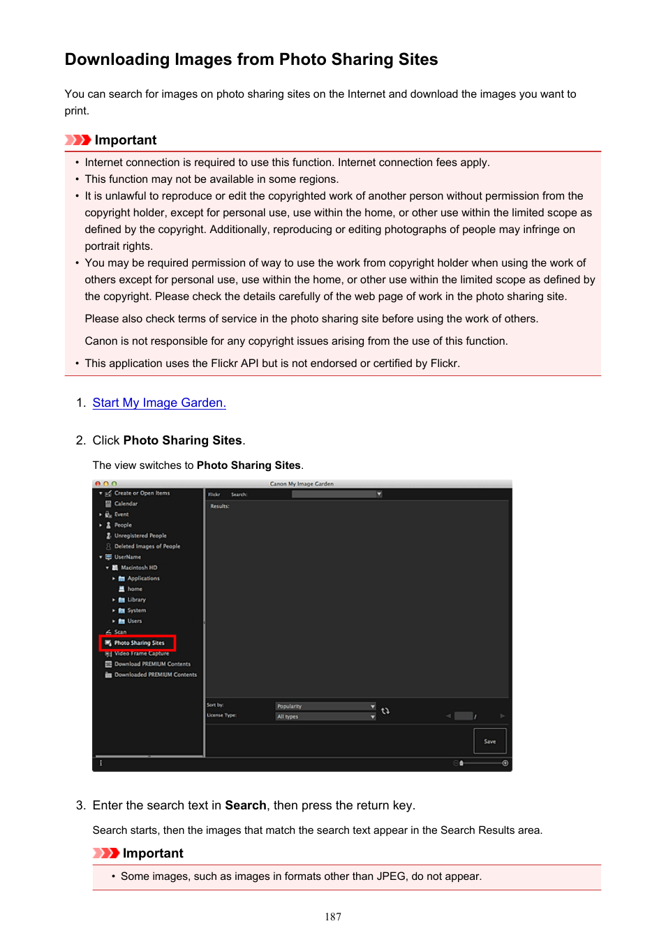Downloading images from photo sharing sites | Canon My Image Garden User Manual | Page 187 / 304