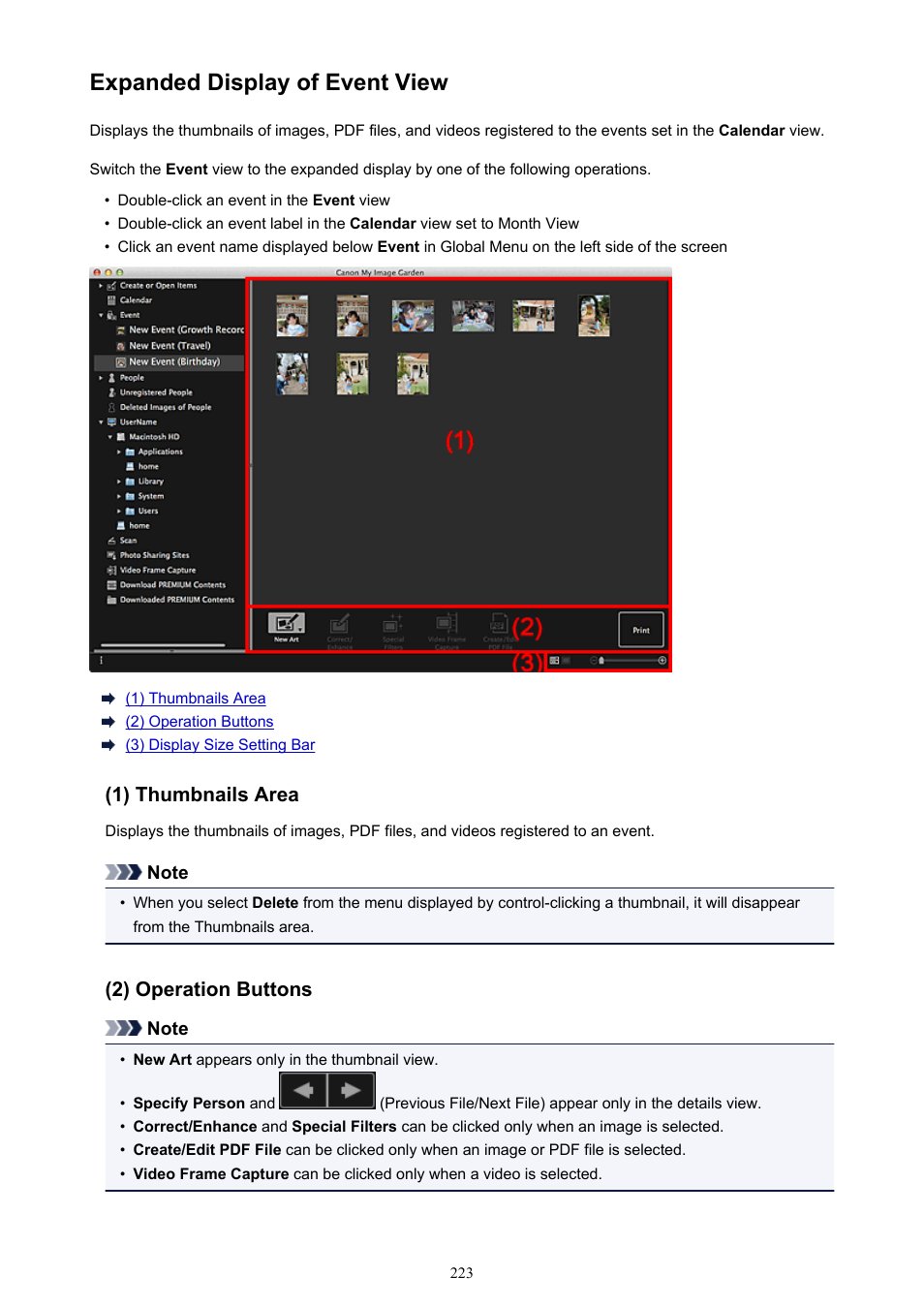 Expanded display of event view, Expanded display of event, And you can | Canon My Image Garden User Manual | Page 223 / 304
