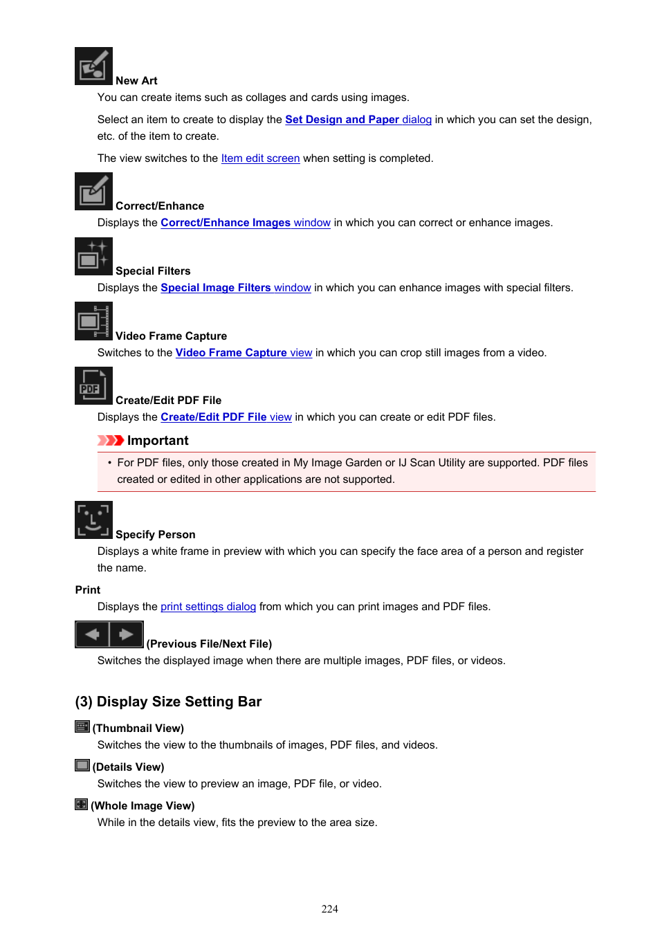 3) display size setting bar | Canon My Image Garden User Manual | Page 224 / 304