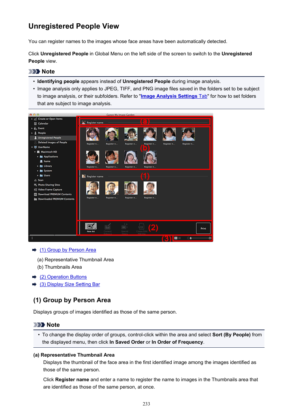 Unregistered people view, The view switches to, Unregistered people | Switches to the | Canon My Image Garden User Manual | Page 233 / 304