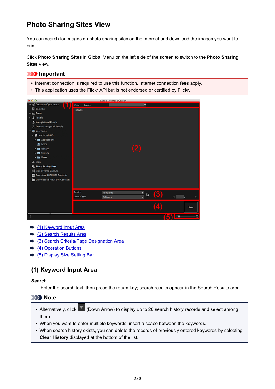Photo sharing sites view, Switches to the | Canon My Image Garden User Manual | Page 250 / 304
