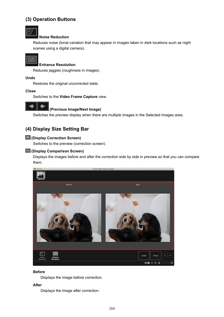 3) operation buttons, 4) display size setting bar | Canon My Image Garden User Manual | Page 260 / 304