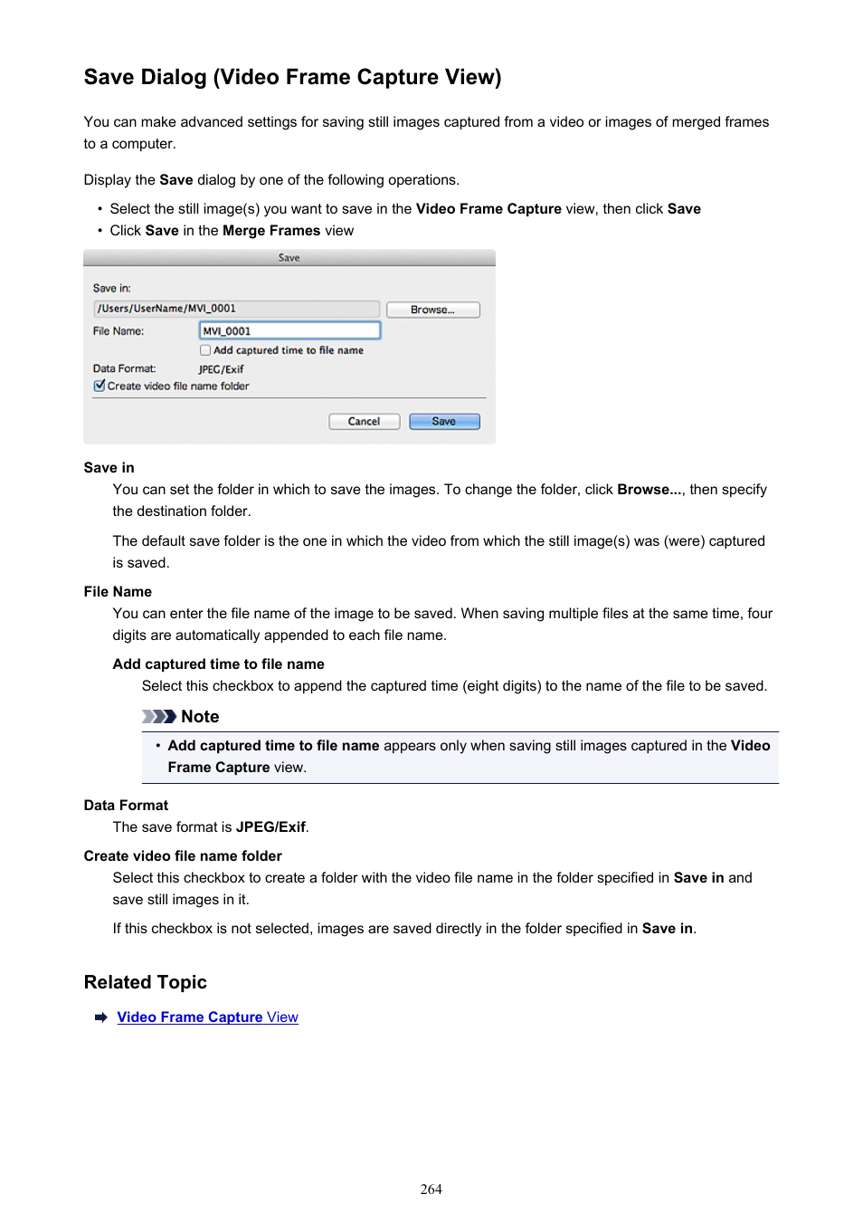 Save dialog (video frame capture view), Save dialog ( video frame capture view), Save dialog | Canon My Image Garden User Manual | Page 264 / 304