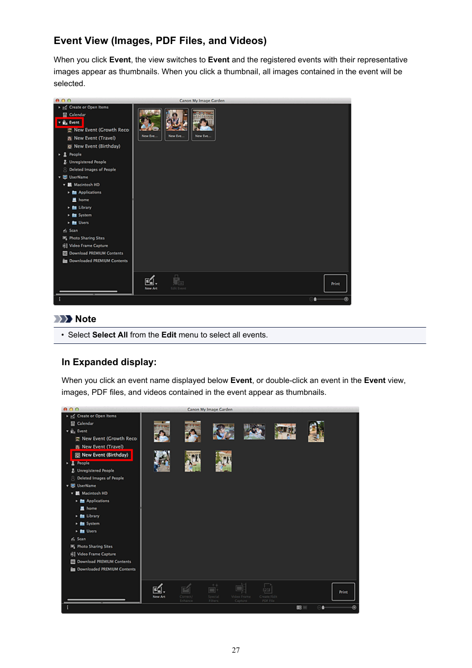 Selecting files of registered events ( event view) | Canon My Image Garden User Manual | Page 27 / 304