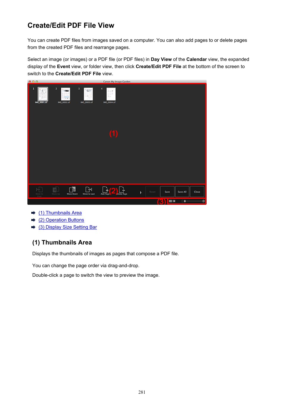 Create/edit pdf file view | Canon My Image Garden User Manual | Page 281 / 304