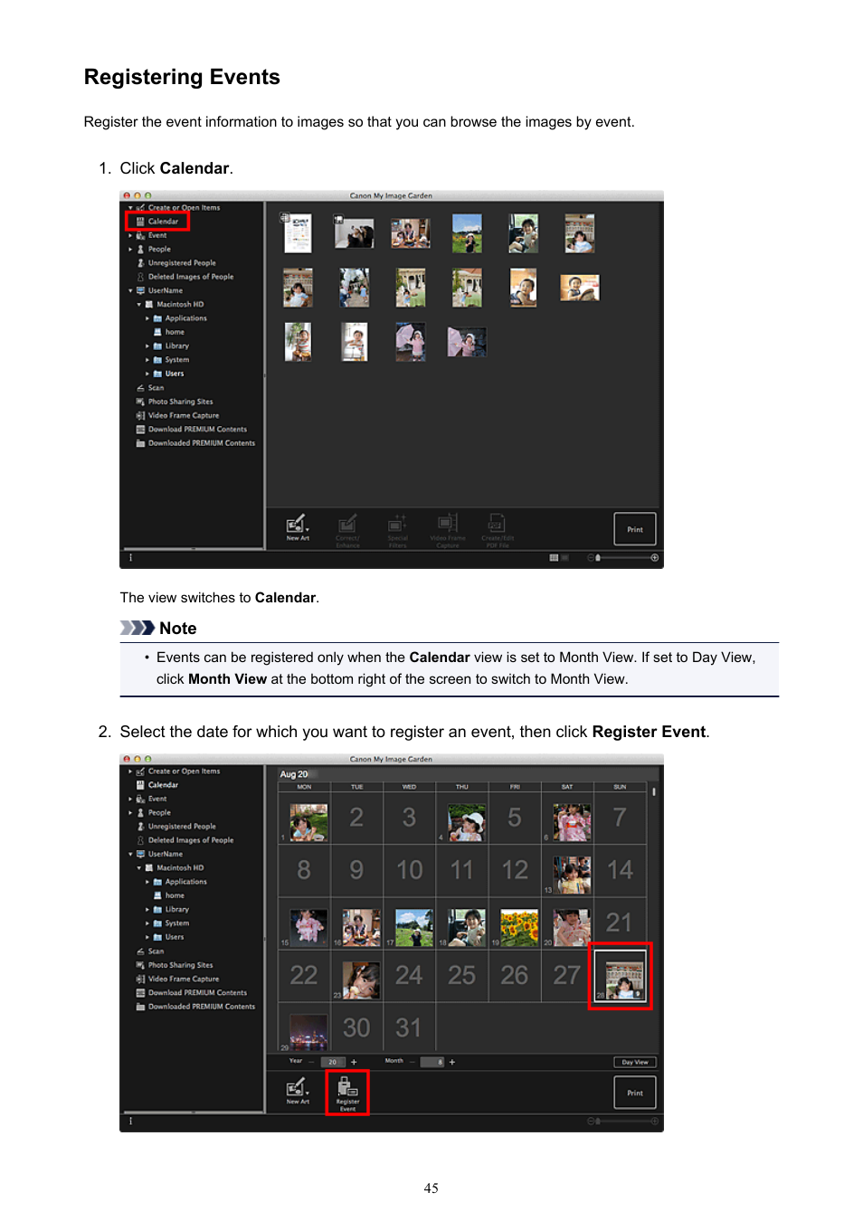 Registering events | Canon My Image Garden User Manual | Page 45 / 304