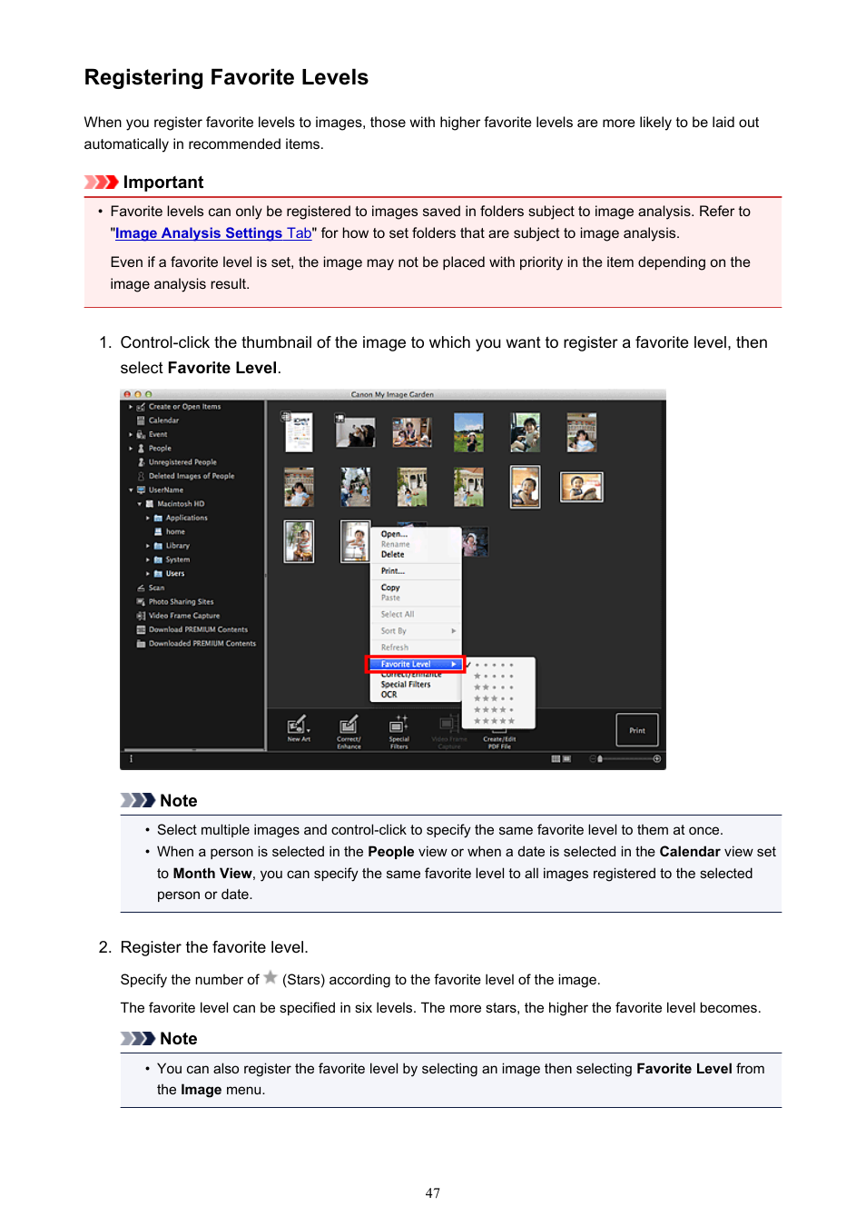 Registering favorite levels | Canon My Image Garden User Manual | Page 47 / 304