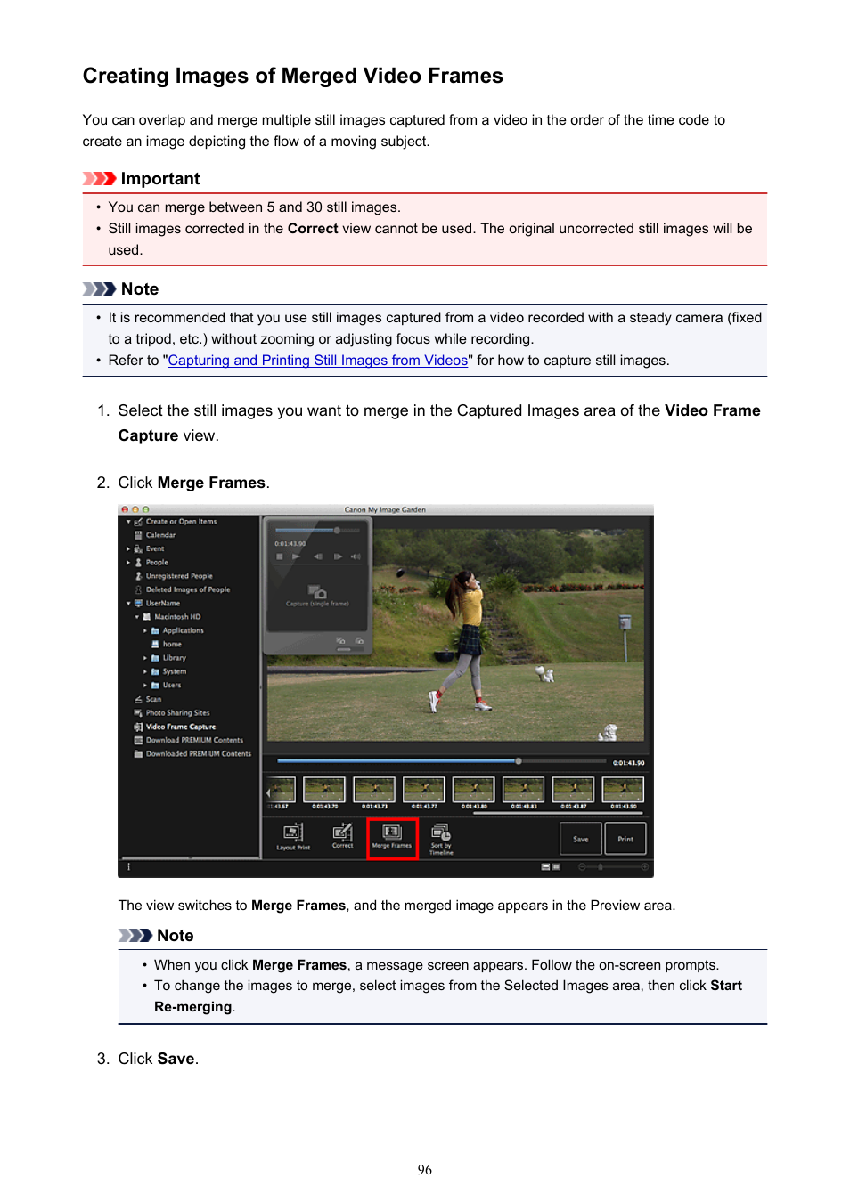 Creating images of merged video frames | Canon My Image Garden User Manual | Page 96 / 304