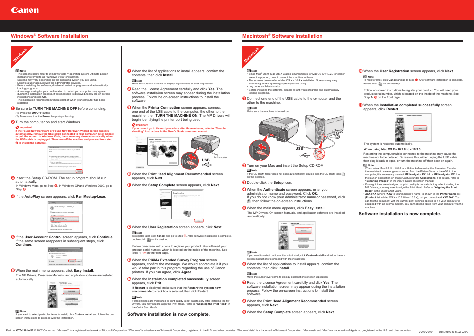 Windows, Software installation, Macintosh | Canon PIXMA MX310 User Manual | Page 2 / 2