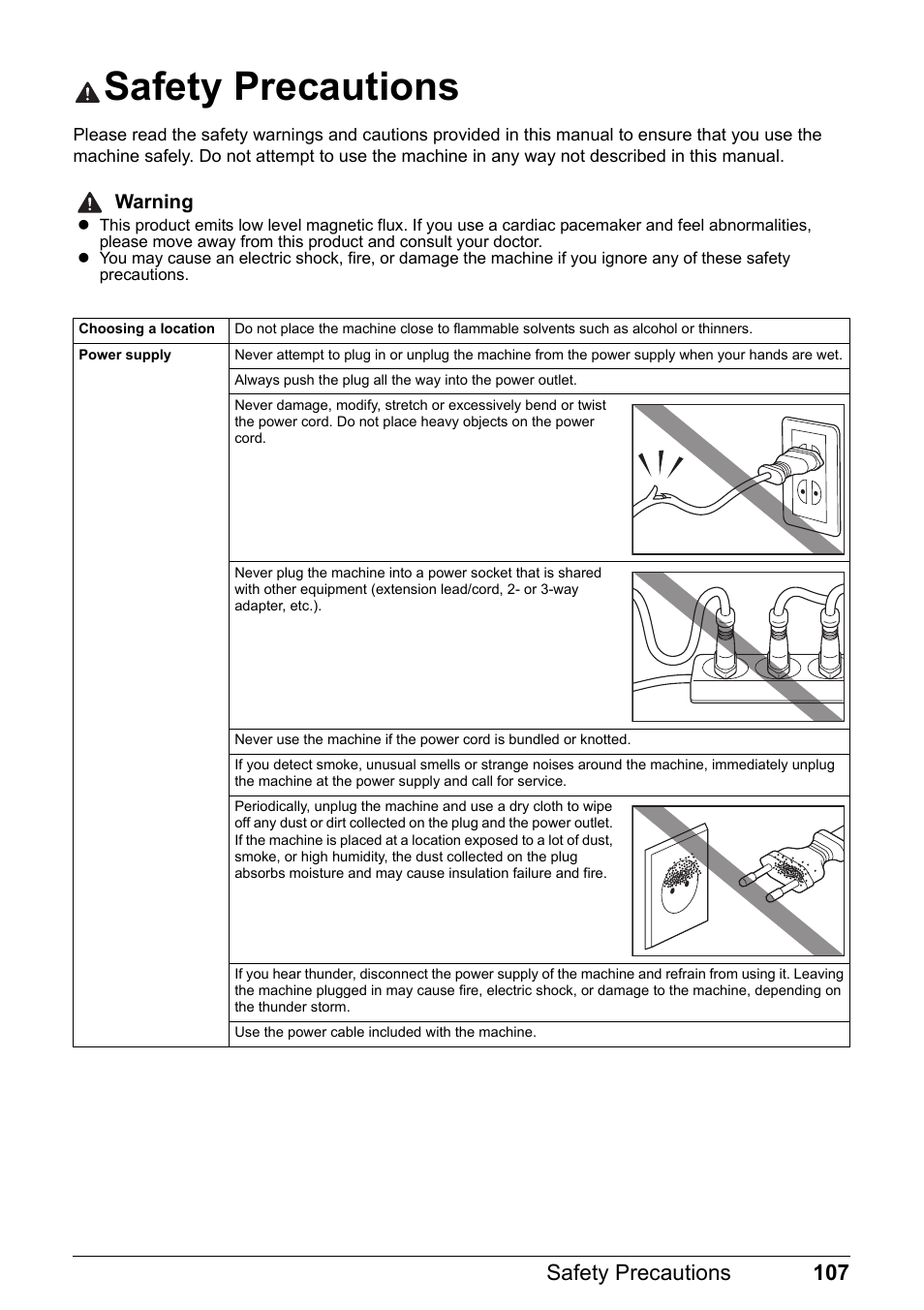 Safety precautions, 107 safety precautions | Canon PIXMA MX310 User Manual | Page 111 / 124