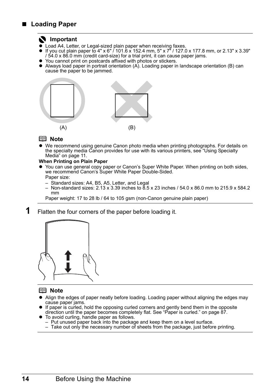14 before using the machine  loading paper | Canon PIXMA MX310 User Manual | Page 18 / 124