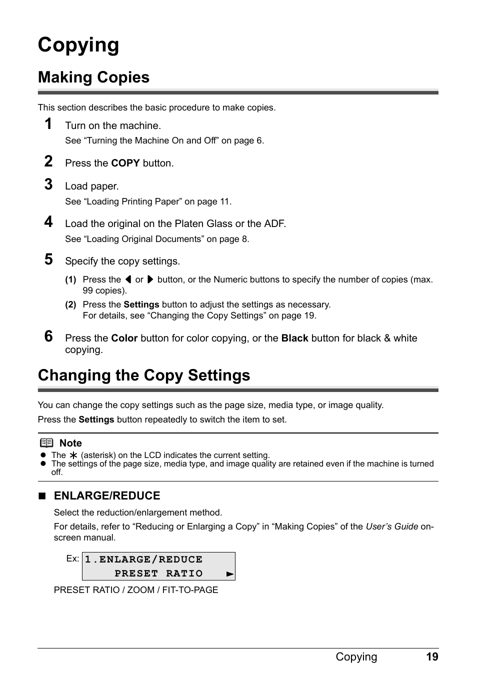 Copying, Making copies, Changing the copy settings | Canon PIXMA MX310 User Manual | Page 23 / 124