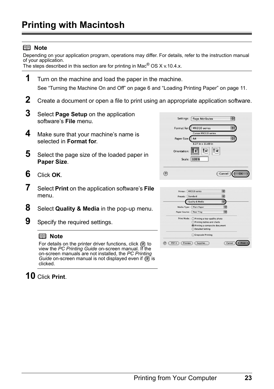 Printing with macintosh, Printing with macintosh 1 | Canon PIXMA MX310 User Manual | Page 27 / 124