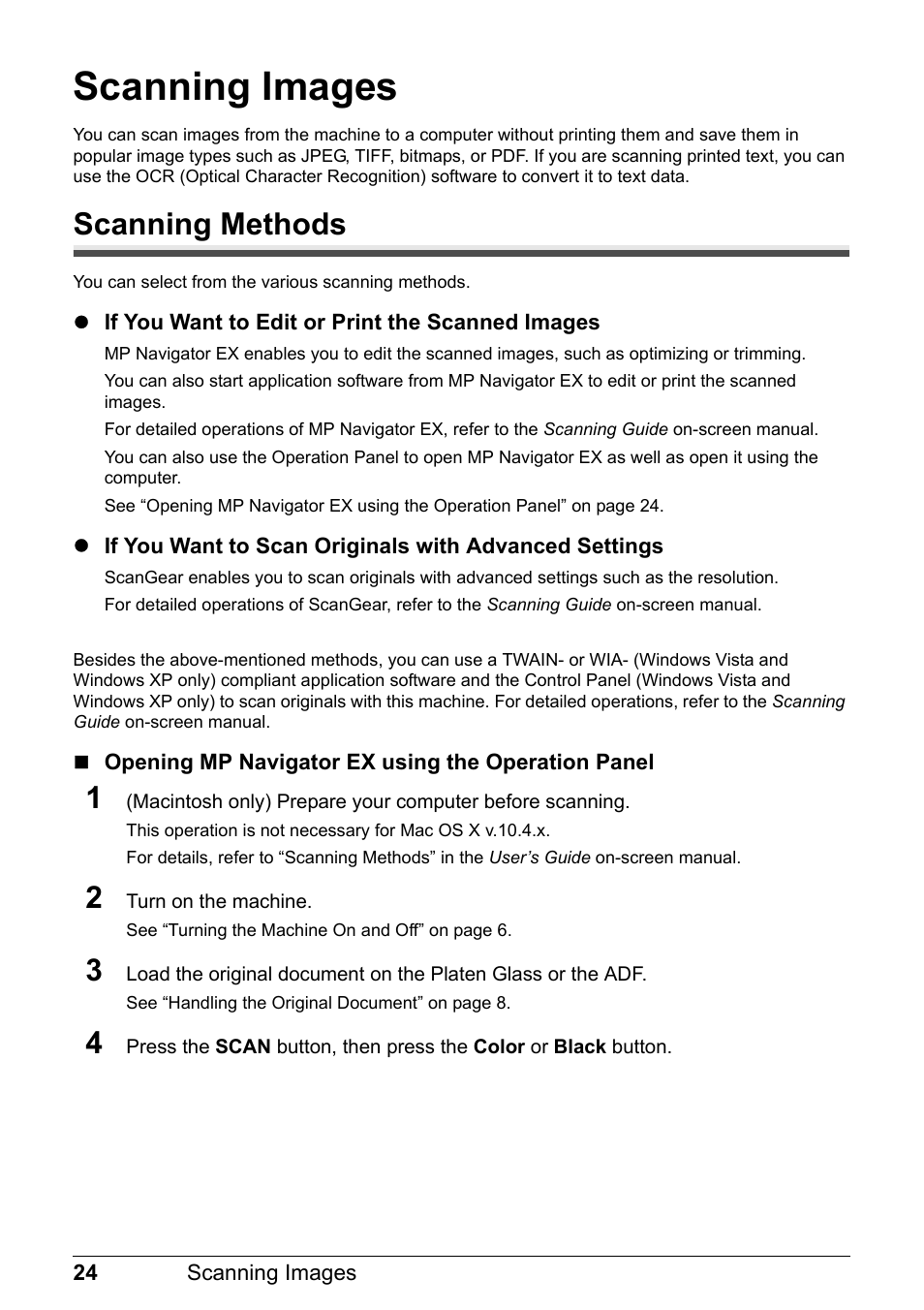 Scanning images, Scanning methods | Canon PIXMA MX310 User Manual | Page 28 / 124