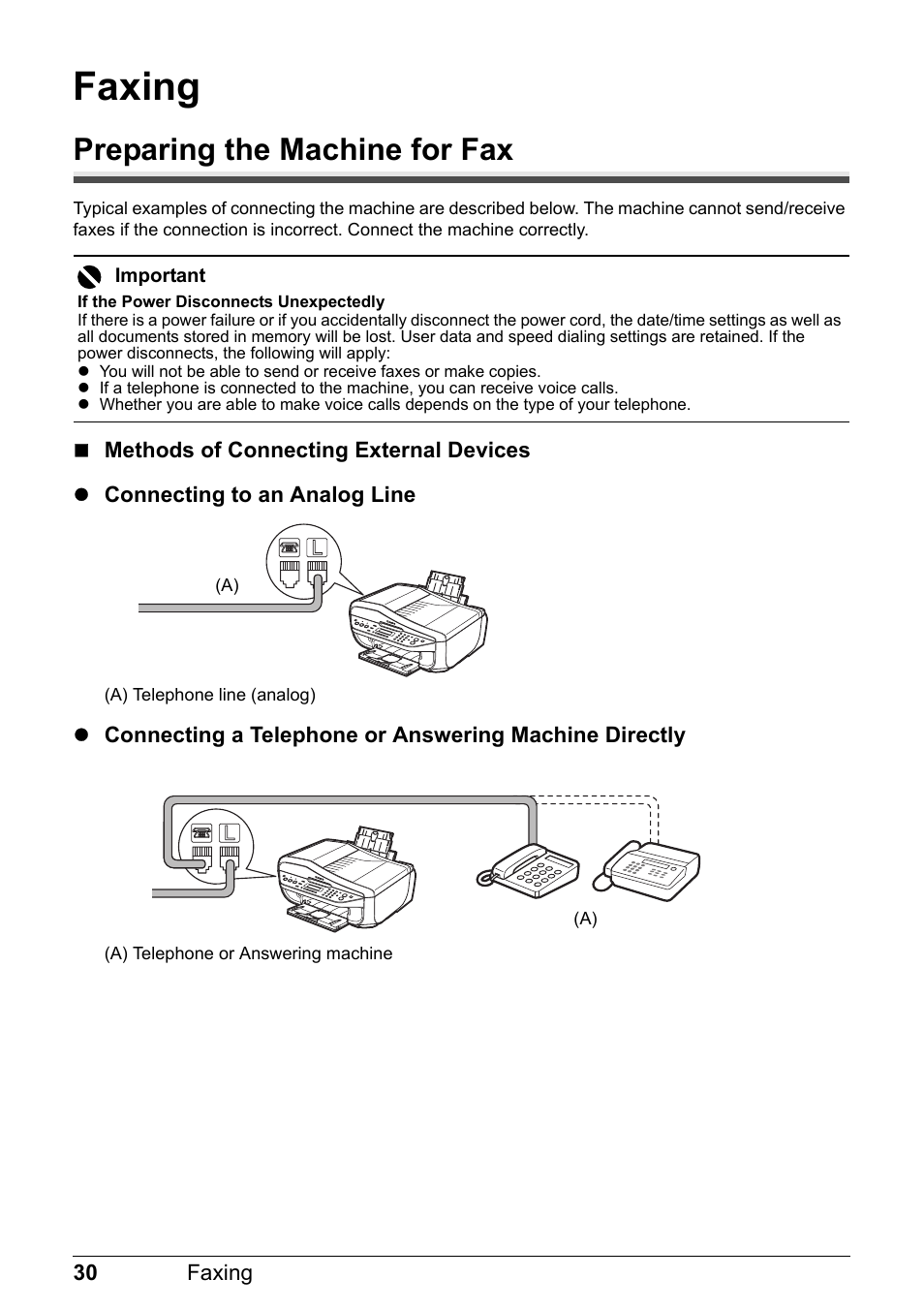 Faxing, Preparing the machine for fax | Canon PIXMA MX310 User Manual | Page 34 / 124