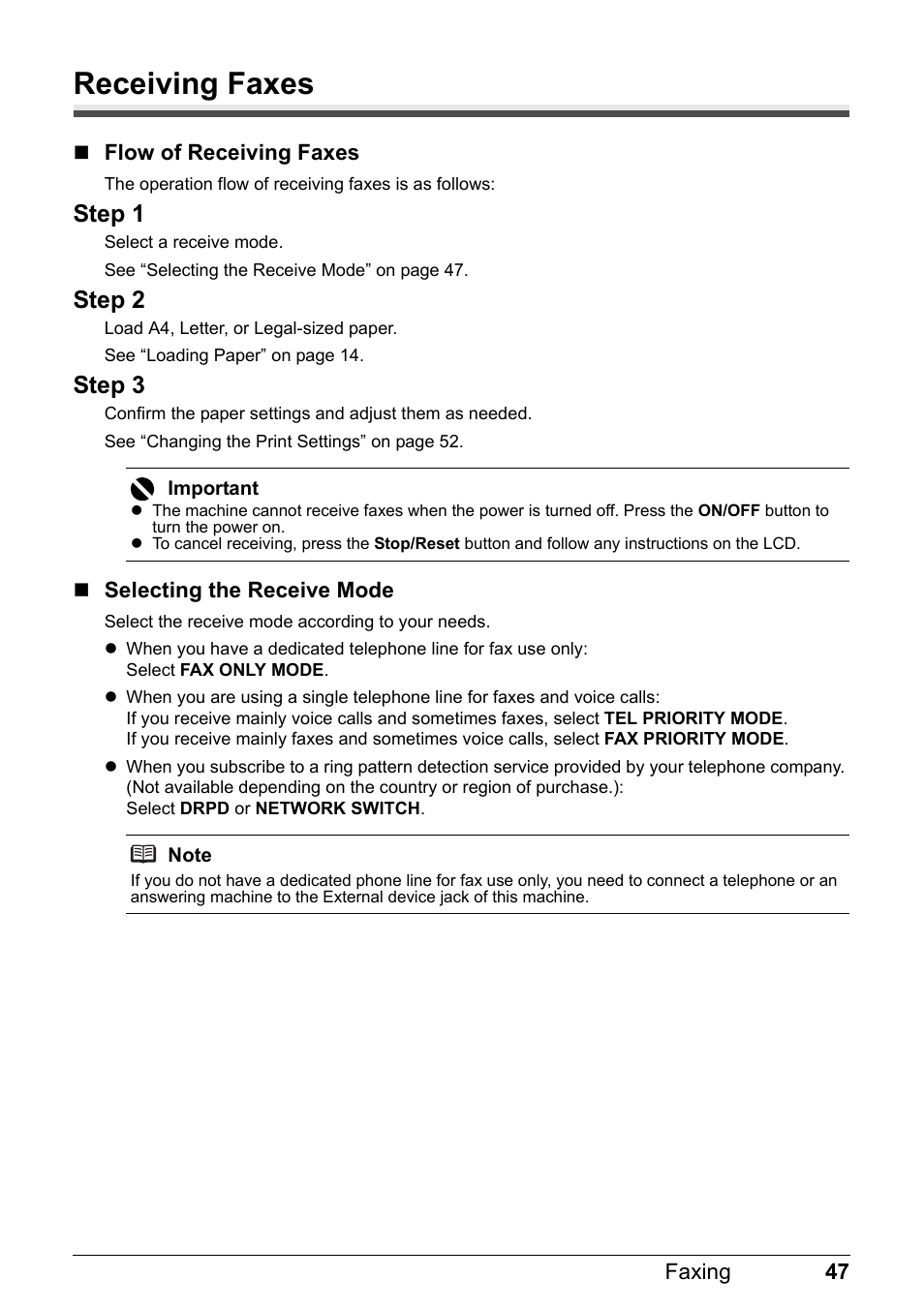 Receiving faxes, Step 1, Step 2 | Step 3 | Canon PIXMA MX310 User Manual | Page 51 / 124