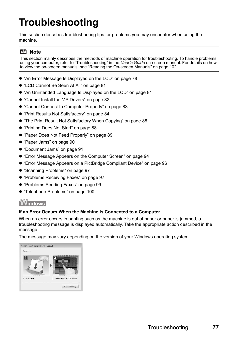 Troubleshooting | Canon PIXMA MX310 User Manual | Page 81 / 124