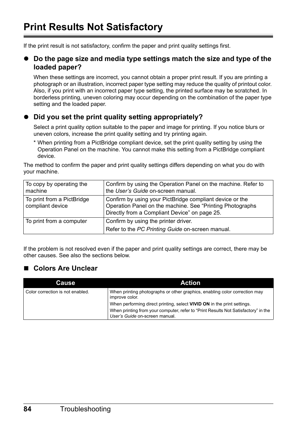 Print results not satisfactory | Canon PIXMA MX310 User Manual | Page 88 / 124