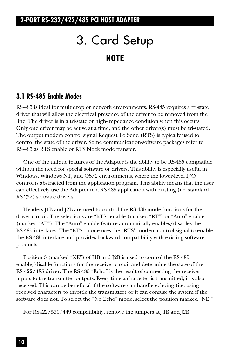 Card setup | Black Box IC187C User Manual | Page 11 / 36