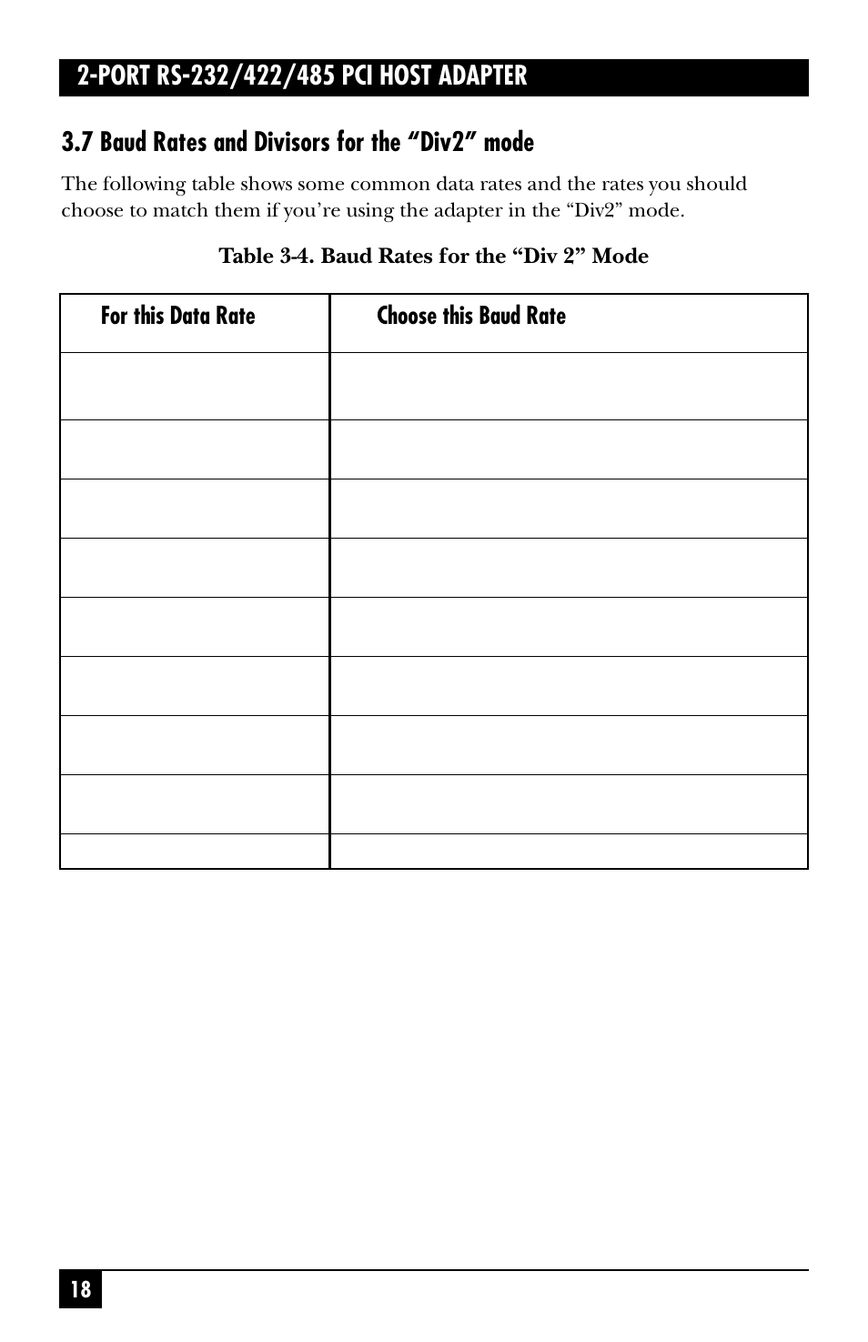 For this data rate choose this baud rate | Black Box IC187C User Manual | Page 19 / 36