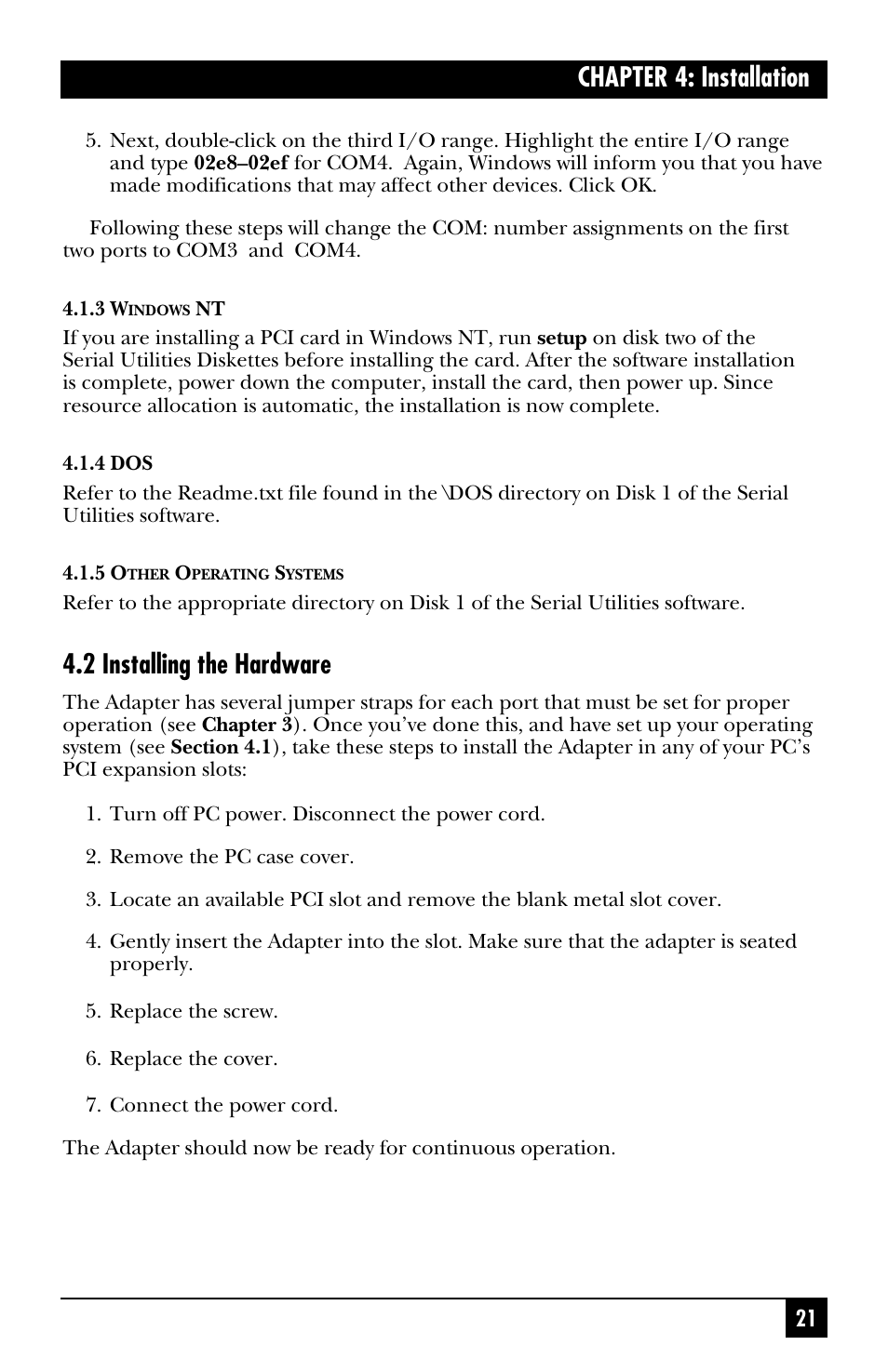 Chapter 4: installation, 2 installing the hardware | Black Box IC187C User Manual | Page 22 / 36