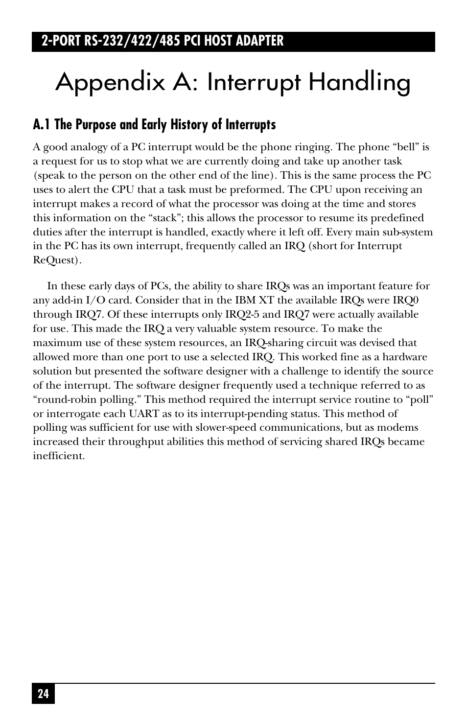 Appendix a: interrupt handling | Black Box IC187C User Manual | Page 25 / 36