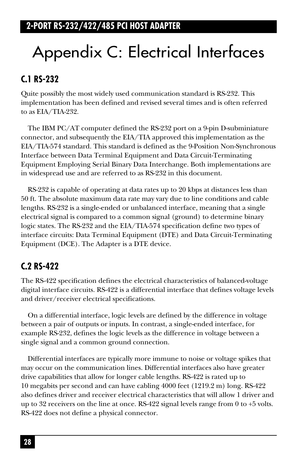 Appendix c: electrical interfaces | Black Box IC187C User Manual | Page 29 / 36