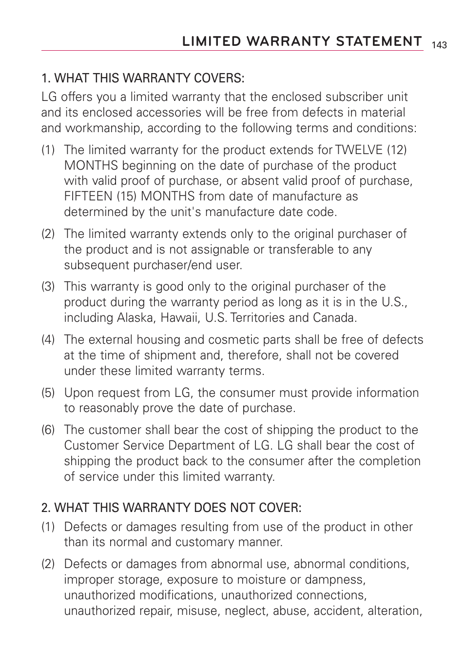 Limited warranty statement | LG Optimus MS690 User Manual | Page 145 / 155
